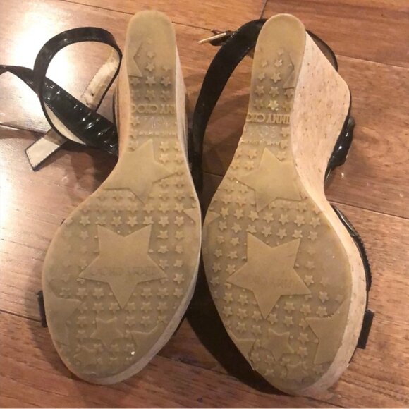 Black Patent Jimmy Choo Strappy Wedges - Picture 2 of 4